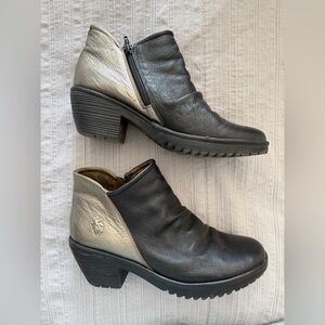 Fly London Black and Gold Ankle Boots - size 40